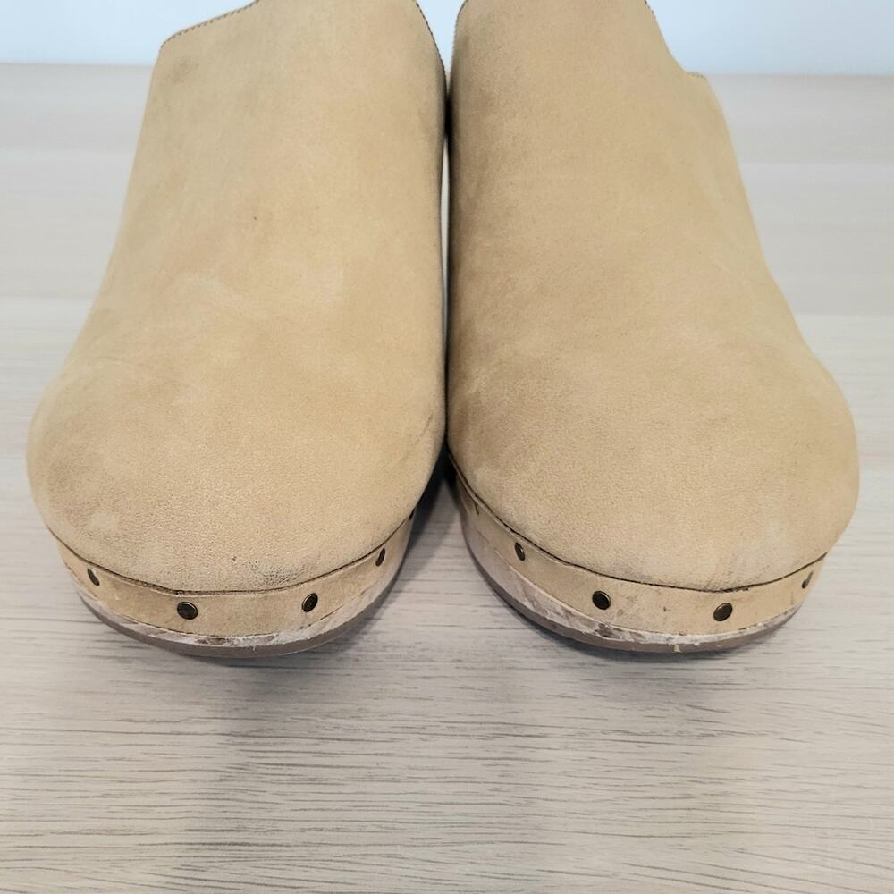 Madewell Ayanna Clog Nubuck Leather Acorn Tan Beige Wooden Heel Studded 9.5 - Picture 3 of 8